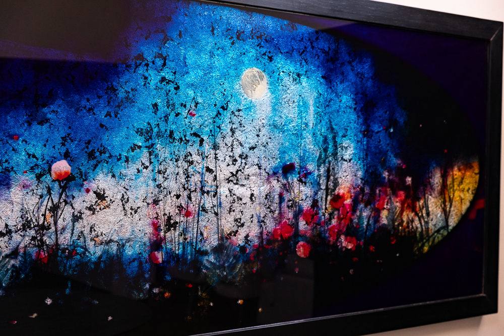 "Sapphire Dreams in a Meadow of Crimson" 255cm x 135cm